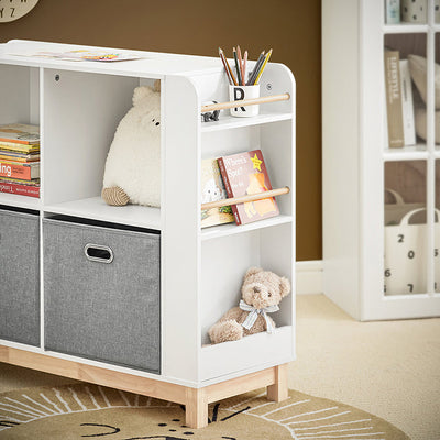 SoBuy | Étagère pour enfants | Bibliothèque | Meuble de rangement pour enfants | Blanc-Naturel | KMB85-W