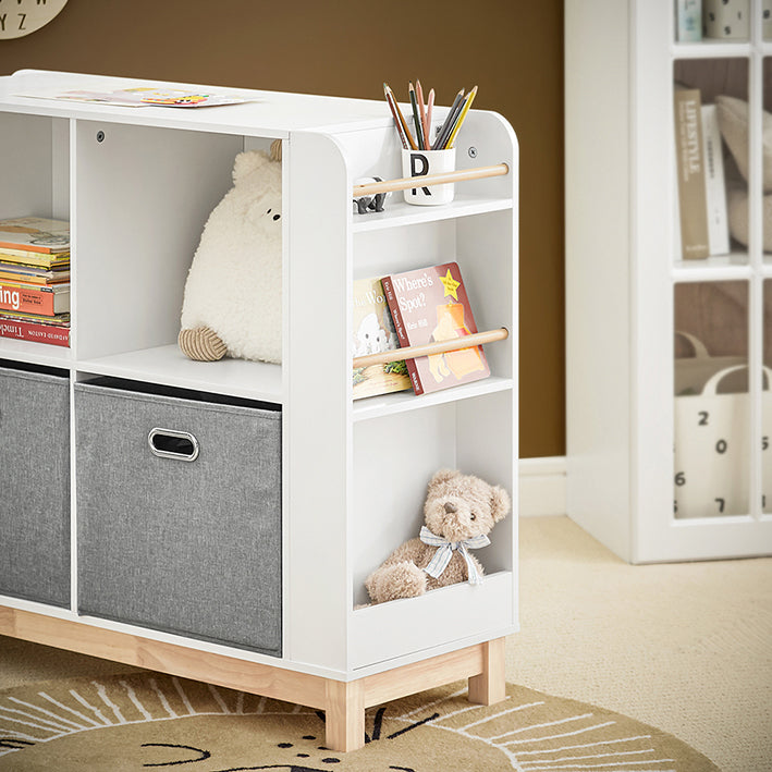 SoBuy | Étagère pour enfants | Bibliothèque | Meuble de rangement pour enfants | Blanc-Naturel | KMB85-W
