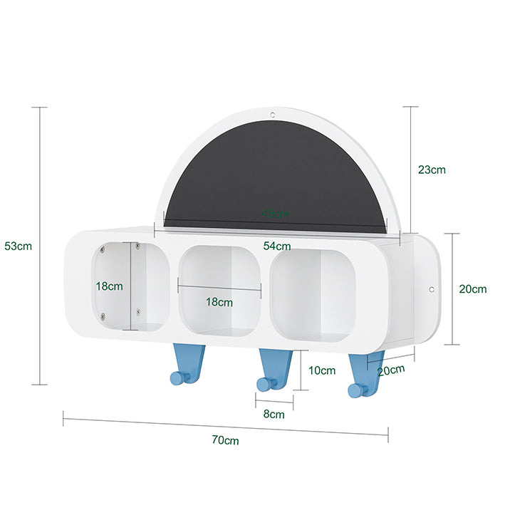 SoBuy | Appendiabiti per bambini con 1 lavagna semicircolare | Scaffale per bambini | Appendiabiti da parete | Mensola pensile | Bianco-Blu | KMB86-W