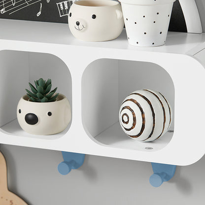 SoBuy | Kindergarderobe mit 1 halbrunden Tafel | Kinderregal | Wandgarderobe | Hängeregal | Weiß-Blau | KMB86-W
