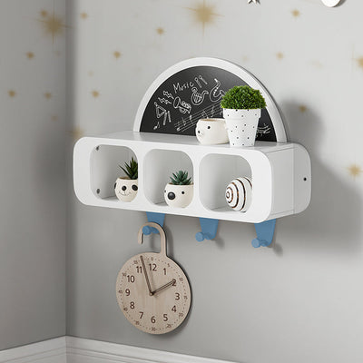 SoBuy | Kindergarderobe mit 1 halbrunden Tafel | Kinderregal | Wandgarderobe | Hängeregal | Weiß-Blau | KMB86-W