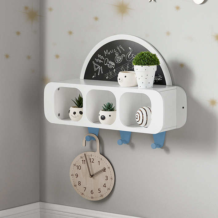 SoBuy | Appendiabiti per bambini con 1 lavagna semicircolare | Scaffale per bambini | Appendiabiti da parete | Mensola pensile | Bianco-Blu | KMB86-W
