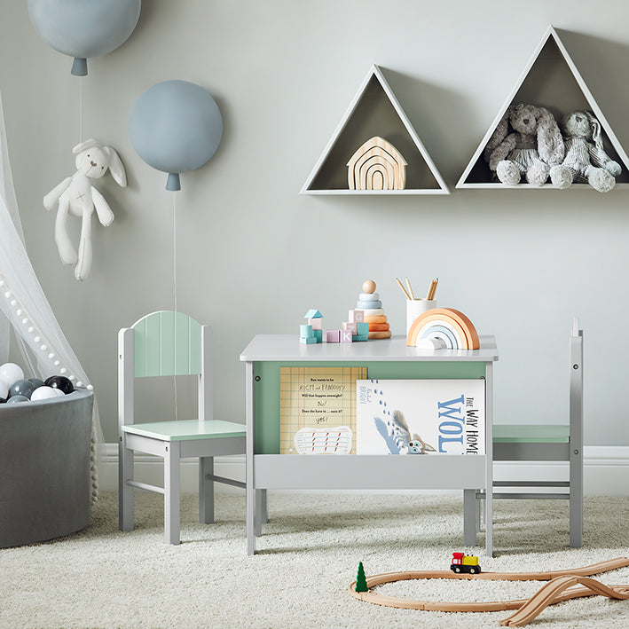 SoBuy | Tavolo per bambini con sedie | Set da tavolo e sedie per bambini | Tavolo da gioco e attività per bambini | Grigio chiaro | KMB88-HG