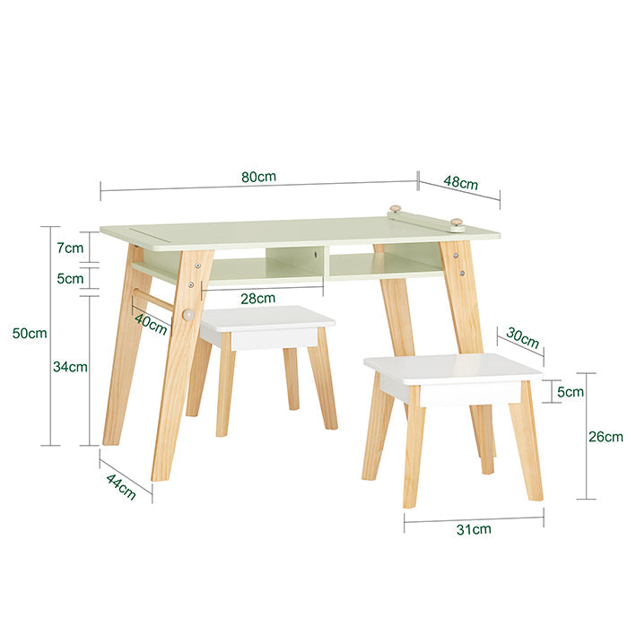 SoBuy | Table et 2 Chaises Enfants | Ensemble Table Chaise Enfant | Table de Jeu Enfant | Table d'Activités pour Enfant | Blanc-Vert | KMB92-GR