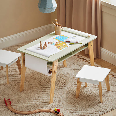 SoBuy | Table et 2 Chaises Enfants | Ensemble Table Chaise Enfant | Table de Jeu Enfant | Table d'Activités pour Enfant | Blanc-Vert | KMB92-GR