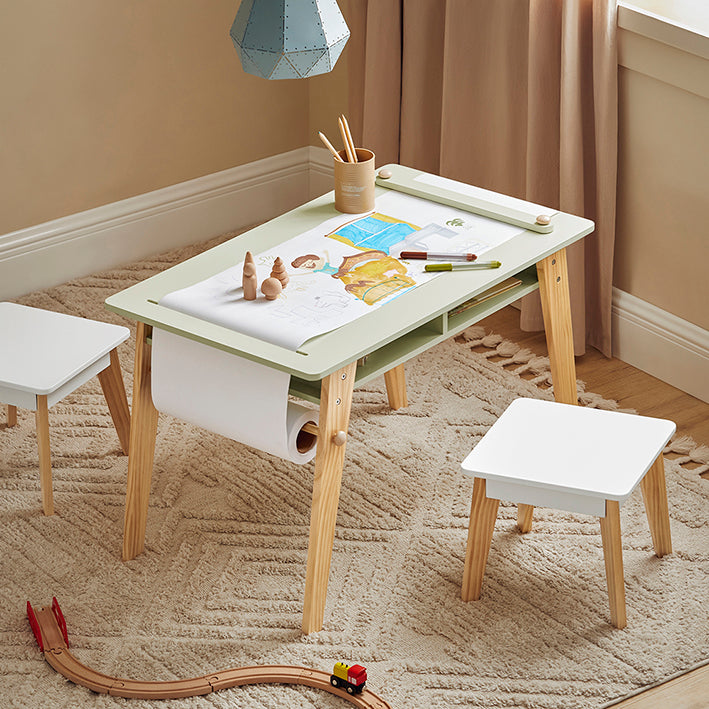 SoBuy | Tavolo per bambini con 2 sedie | Set sedie e tavolo per bambini | Tavolino da disegno per bambini | Tavolo da gioco | Bianco-Verde | KMB92-GR