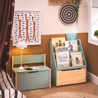 SoBuy | Kinder Bücherregal | Spielzeugtruhe | Aufbewahrungsregal Kinderzimmer | Grün-Natur| KMB95-GR