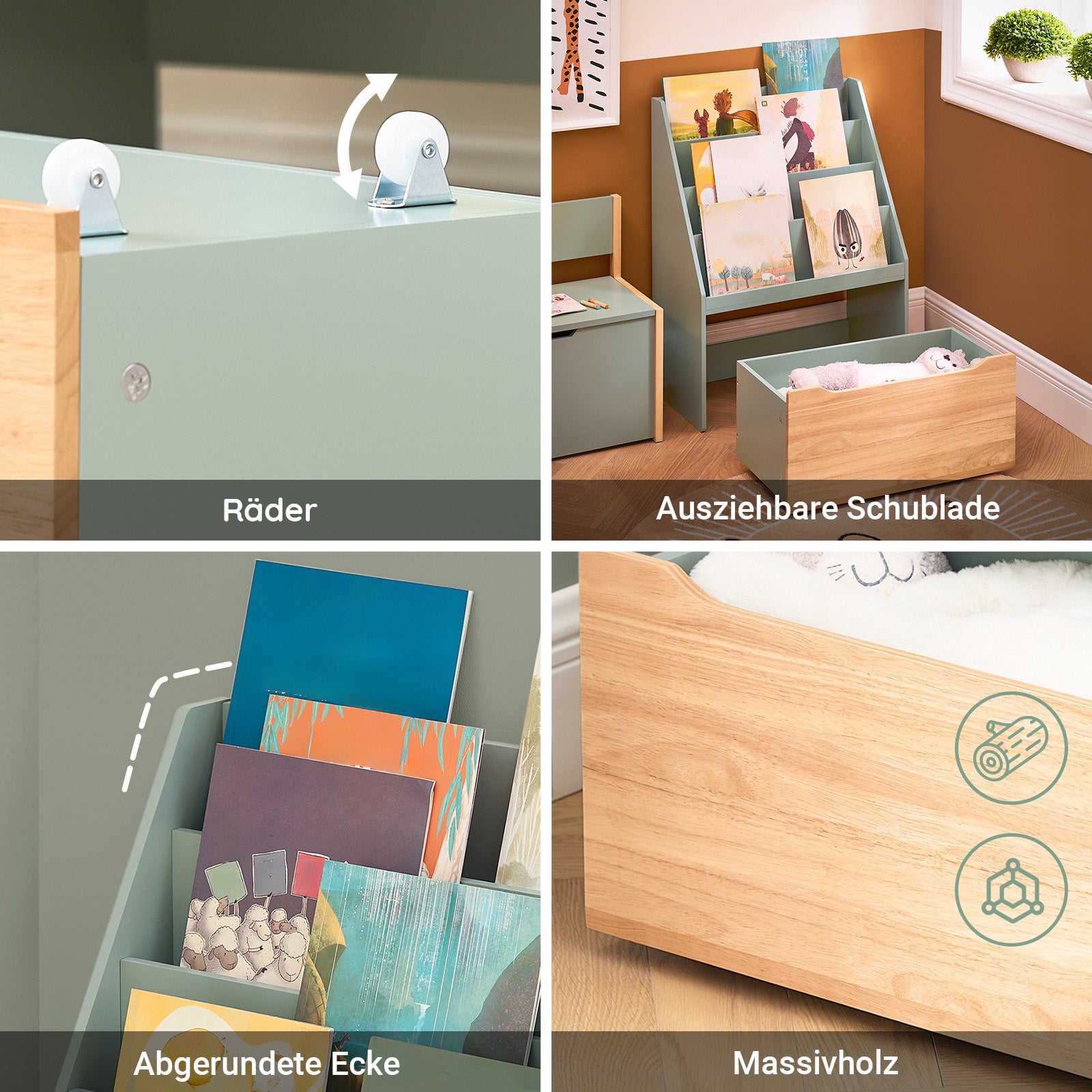 SoBuy | Kinder Bücherregal | Spielzeugtruhe | Aufbewahrungsregal Kinderzimmer | Grün-Natur| KMB95-GR