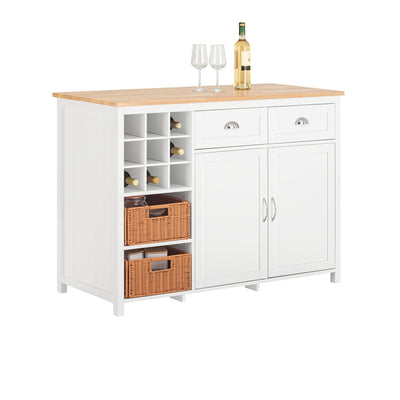 SoBuy | Îlot de cuisine avec 2 paniers en rotin | Meuble de cuisine | Buffet | Commode | Buffet | KNL05-W 