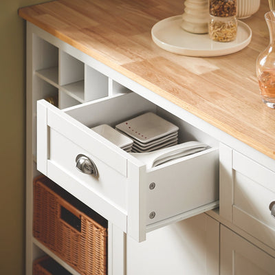 SoBuy | Isola da Cucina con 2 Cesti in Rattan | Mobile Cucina | Credenza | Cassettiera | Buffet | KNL05-W