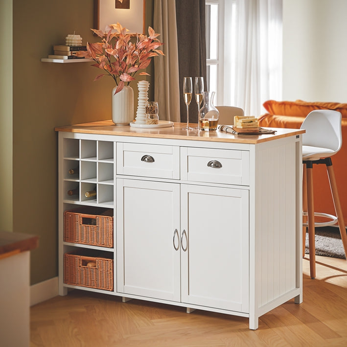 SoBuy | Isola da Cucina con 2 Cesti in Rattan | Mobile Cucina | Credenza | Cassettiera | Buffet | KNL05-W