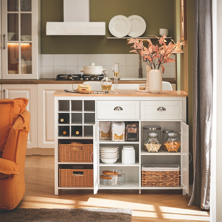 SoBuy | Isola da Cucina con 2 Cesti in Rattan | Mobile Cucina | Credenza | Cassettiera | Buffet | KNL05-W