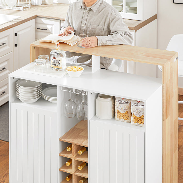 SoBuy | Isola da cucina | Credenza da cucina | Madia | Tavolo da bar | Tavolo da pranzo | Bianco-Natura | KNL07-WN