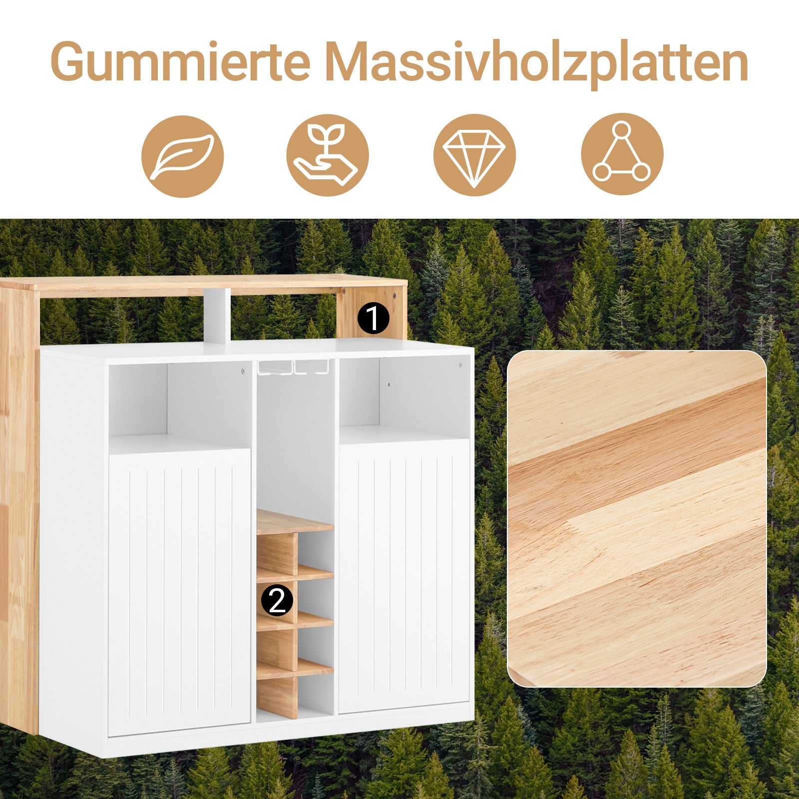 SoBuy | Isola da cucina | Credenza da cucina | Madia | Tavolo da bar | Tavolo da pranzo | Bianco-Natura | KNL07-WN