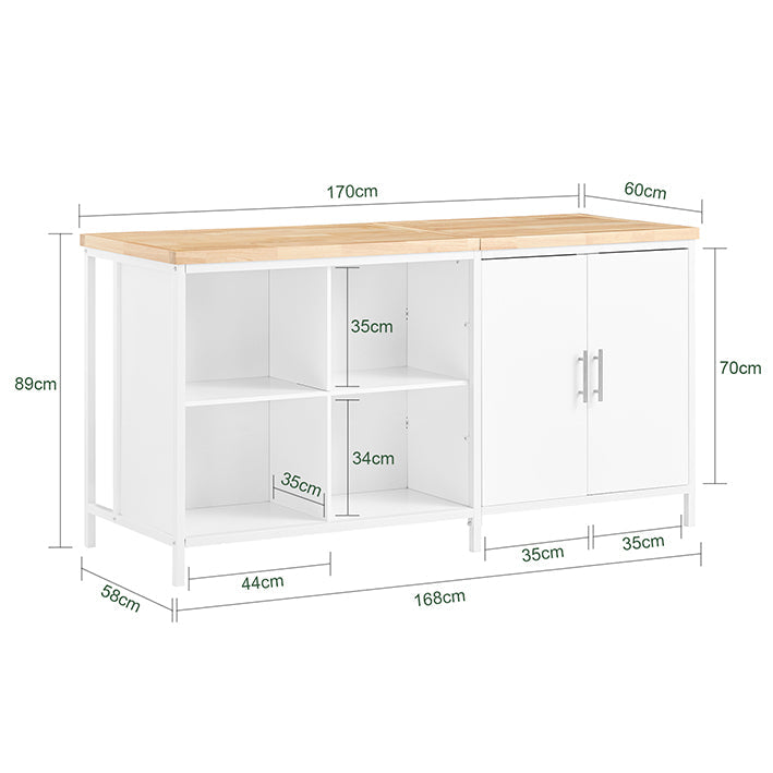 SoBuy | Isola da cucina | Credenza | Mobile da cucina | Cassettiera | Tavolo da bar | Bianco-Naturale | KNL09-WN