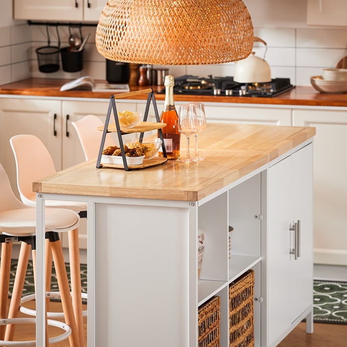 SoBuy | Isola da cucina | Credenza | Mobile da cucina | Cassettiera | Tavolo da bar | Bianco-Naturale | KNL09-WN