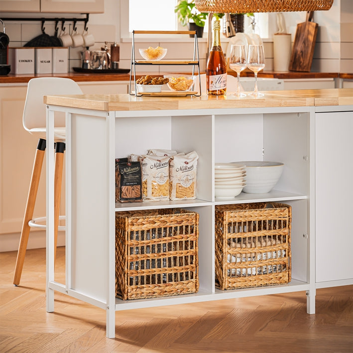 SoBuy | Isola da cucina | Credenza | Mobile da cucina | Cassettiera | Tavolo da bar | Bianco-Naturale | KNL09-WN
