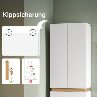 SoBuy | Kleiderschrank mit 2 Türen | Hochschrank | Aufbewahrungsschrank | Weiß | KSB01-W