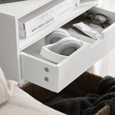 SoBuy | Table de Chevet | Étagère de Nuit | Étagère Murale Flottante | Armoire Murale | NKD03-W