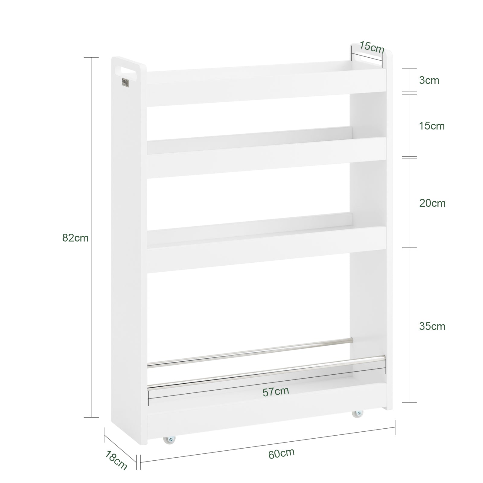 SoBuy | Carrello per nicchie da 18 cm | Carrello da bagno | Scaffale da cucina Bianco | NSR01-W