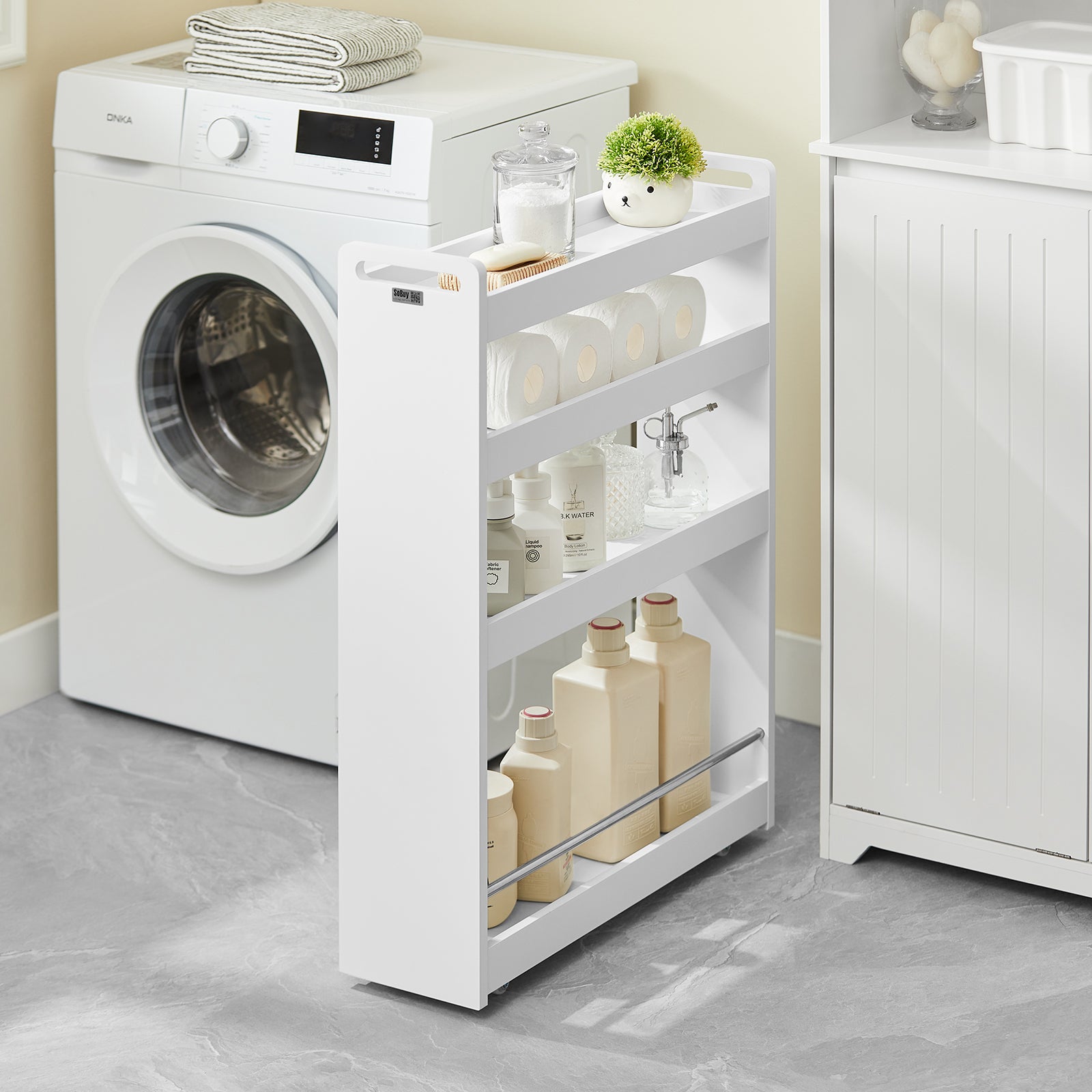 SoBuy | Nischenwagen 18cm breit | Badrollwagen | Küchenregal Weiß | NSR01-W