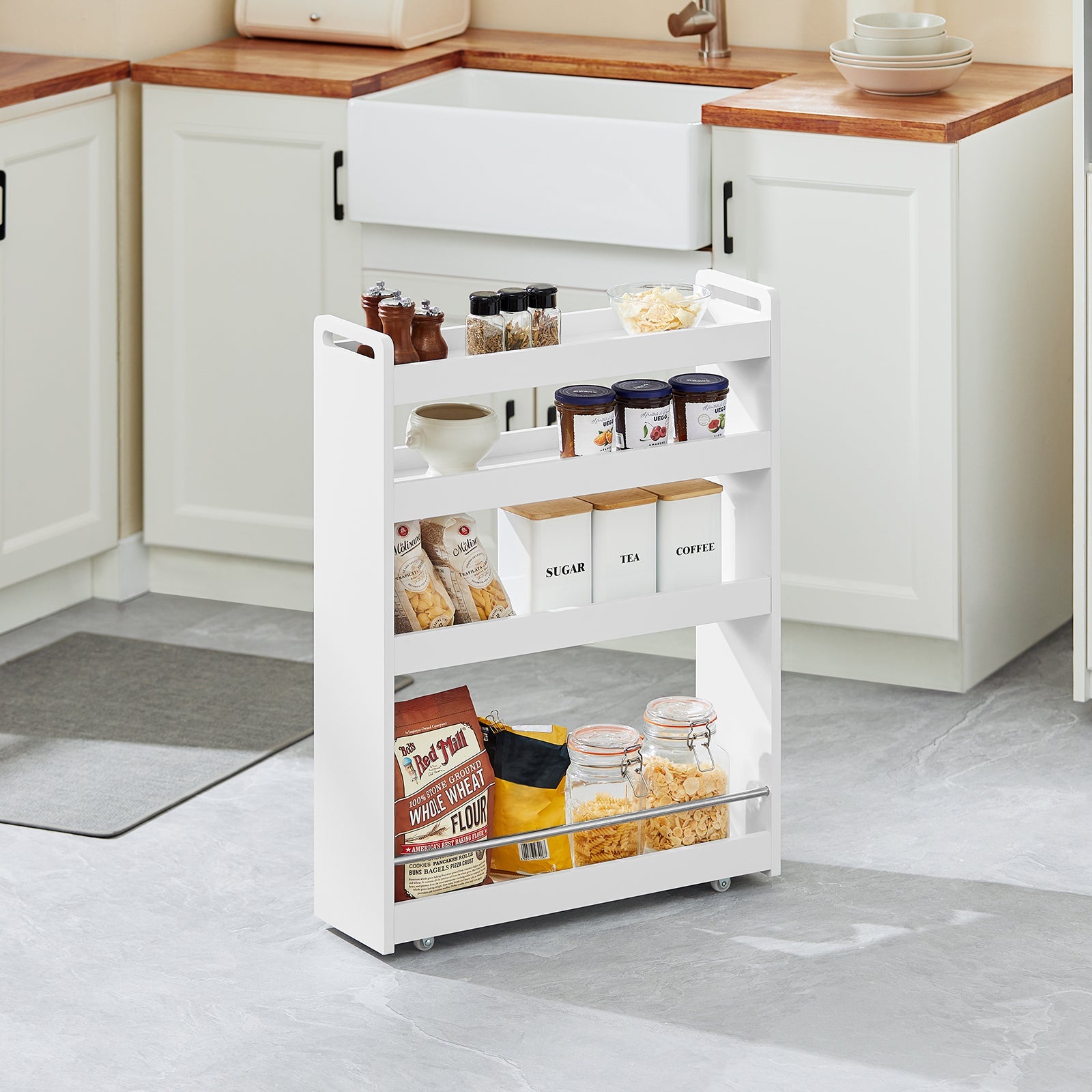 SoBuy | Carrello per nicchie da 18 cm | Carrello da bagno | Scaffale da cucina Bianco | NSR01-W