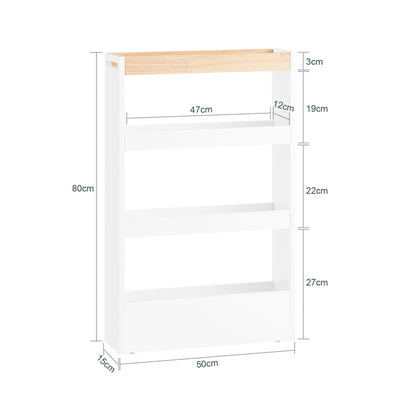 SoBuy | Chariot de rangement 15 cm de large | Chariot de salle de bain | Étagère de cuisine blanche | NSR12-W 