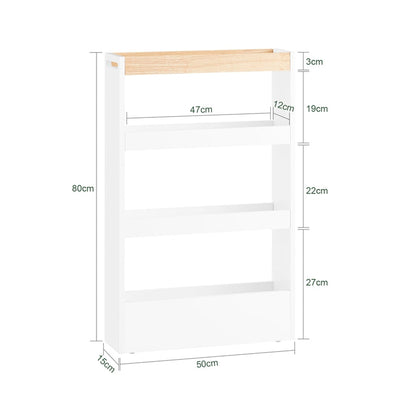 SoBuy | Carrello salvaspazio 15cm | Carrello da bagno | Carrello da cucina bianco | NSR12-W