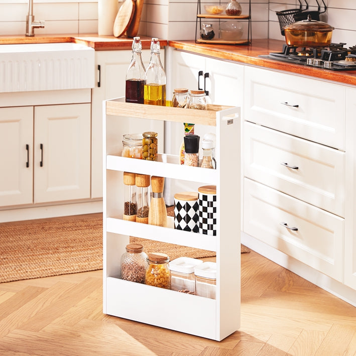 SoBuy | Carrello salvaspazio 15cm | Carrello da bagno | Carrello da cucina bianco | NSR12-W
