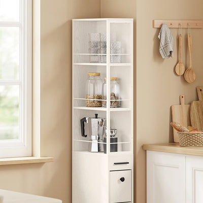 SoBuy Schmaler Schrank mit 4 Schubladen Creme Weiß Rollen 3 offene Böden 40x20x170 cm NSR13-WG