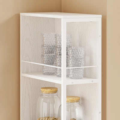 SoBuy Schmaler Schrank mit 4 Schubladen Creme Weiß Rollen 3 offene Böden 40x20x170 cm NSR13-WG