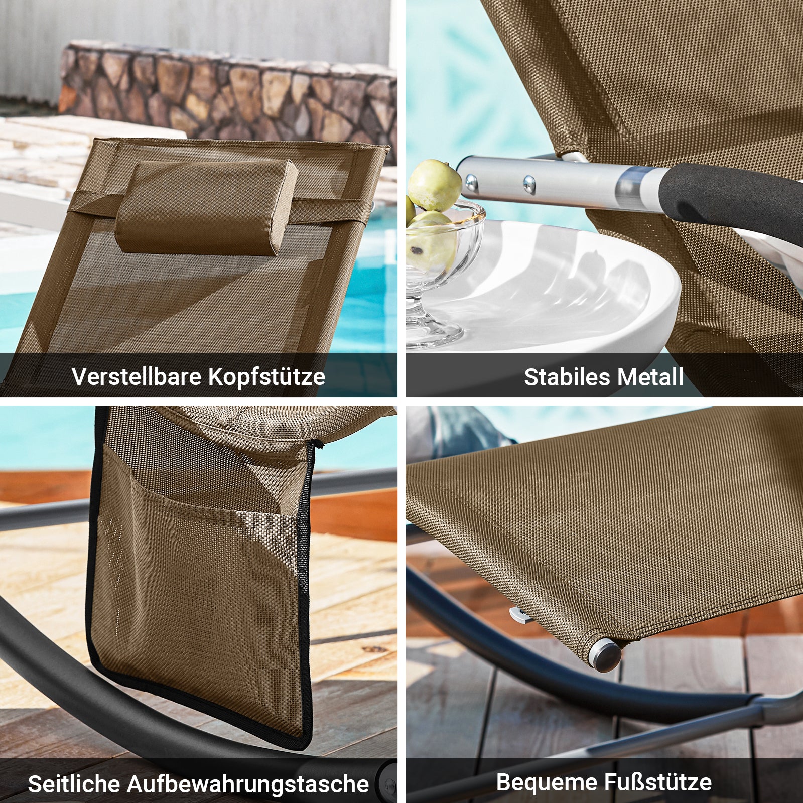SoBuy Chaise longue bain de soleil 2 places transat pour jardins, cours 63x87x150cm Marron OGS28-BRx2