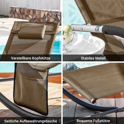 SoBuy Chaise longue bain de soleil 2 places transat pour jardins, cours 63x87x150cm Marron OGS28-BRx2