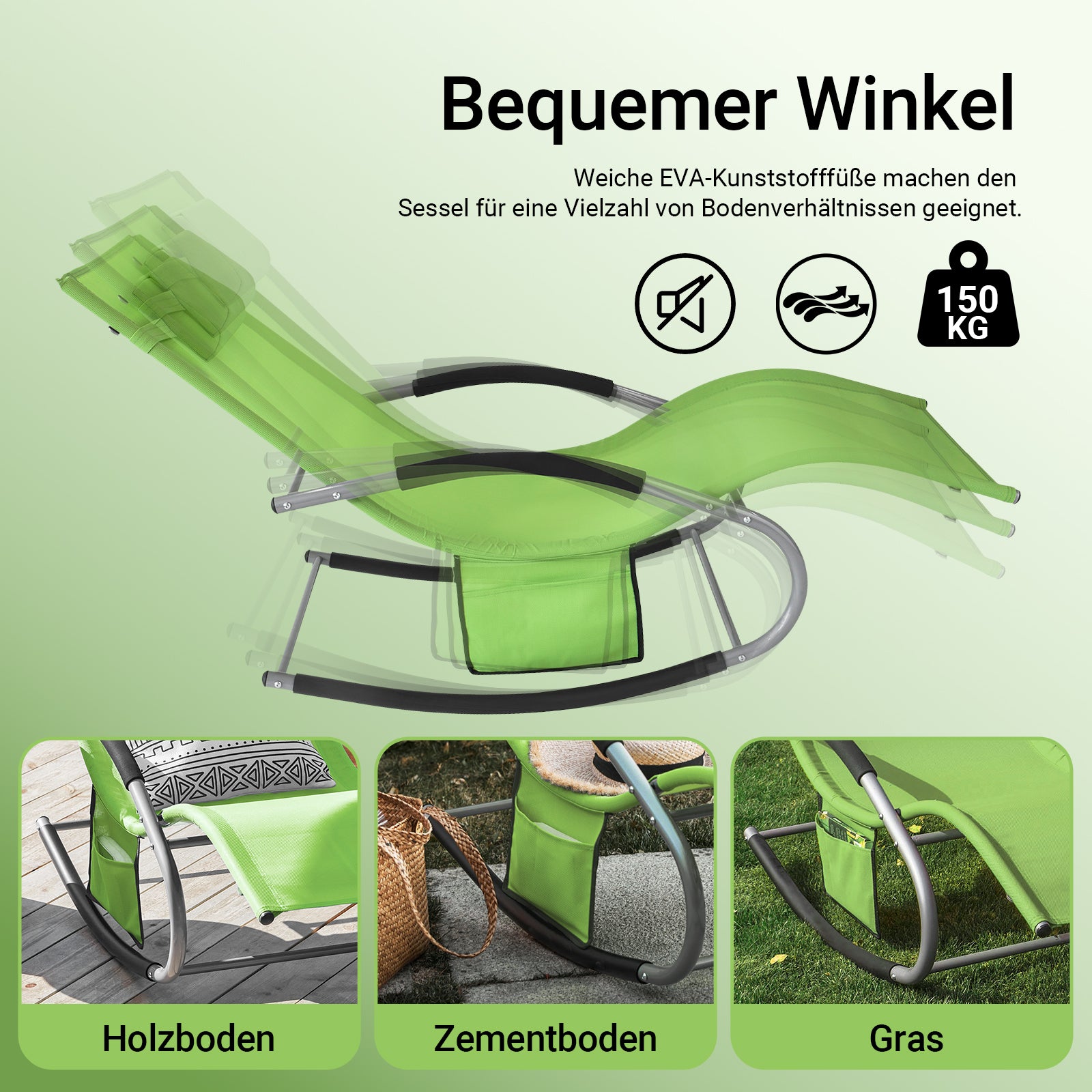 SoBuy Sonnenliege schaukel Liegestuhl für Gärten, Höfe 63x87x150cm Grün OGS28-GR