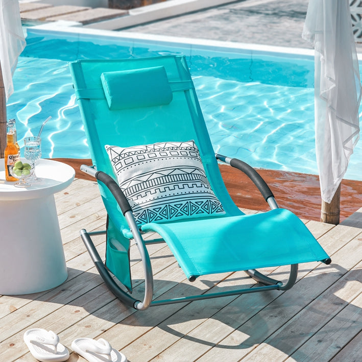 SoBuy Lettino a dondolo per giardini, cortili 63x87x150cm Turchese OGS28-HB