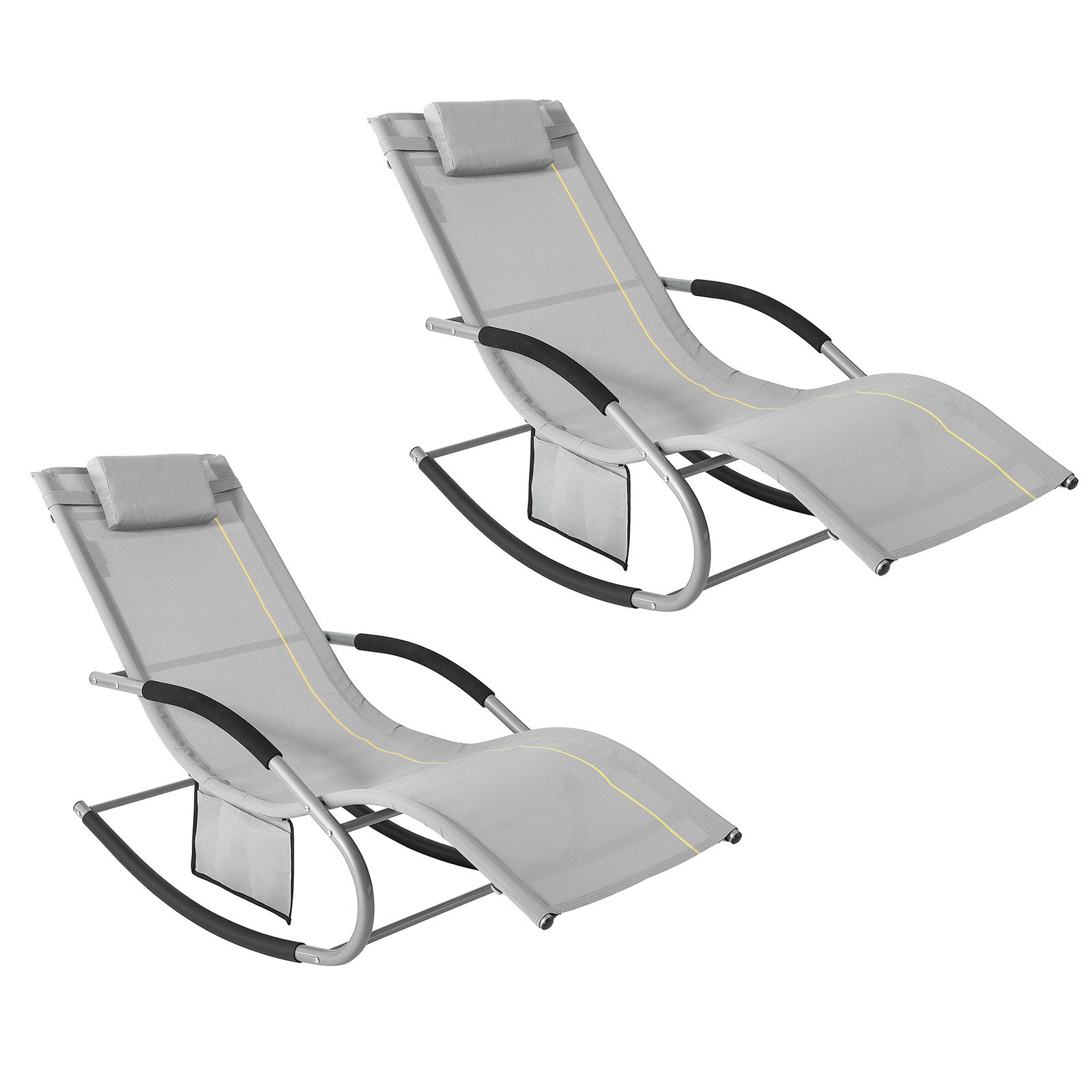 Ensemble de 2 chaises longues SoBuy, transats pour jardin et terrasse, 63 x 87 x 150 cm, gris, OGS28-HGx2