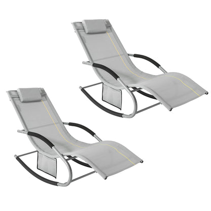 Ensemble de 2 chaises longues SoBuy, transats pour jardin et terrasse, 63 x 87 x 150 cm, gris, OGS28-HGx2