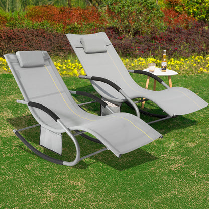 Ensemble de 2 chaises longues SoBuy, transats pour jardin et terrasse, 63 x 87 x 150 cm, gris, OGS28-HGx2