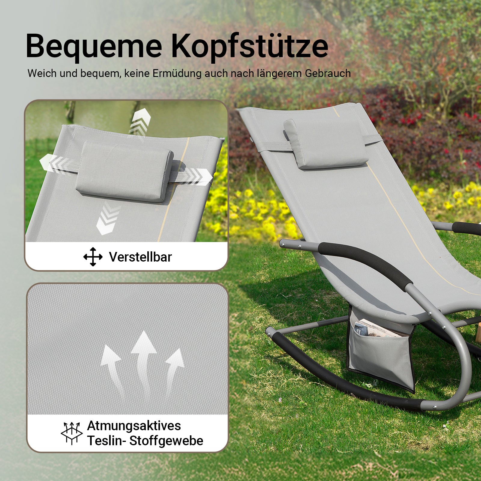 Ensemble de 2 chaises longues SoBuy, transats pour jardin et terrasse, 63 x 87 x 150 cm, gris, OGS28-HGx2