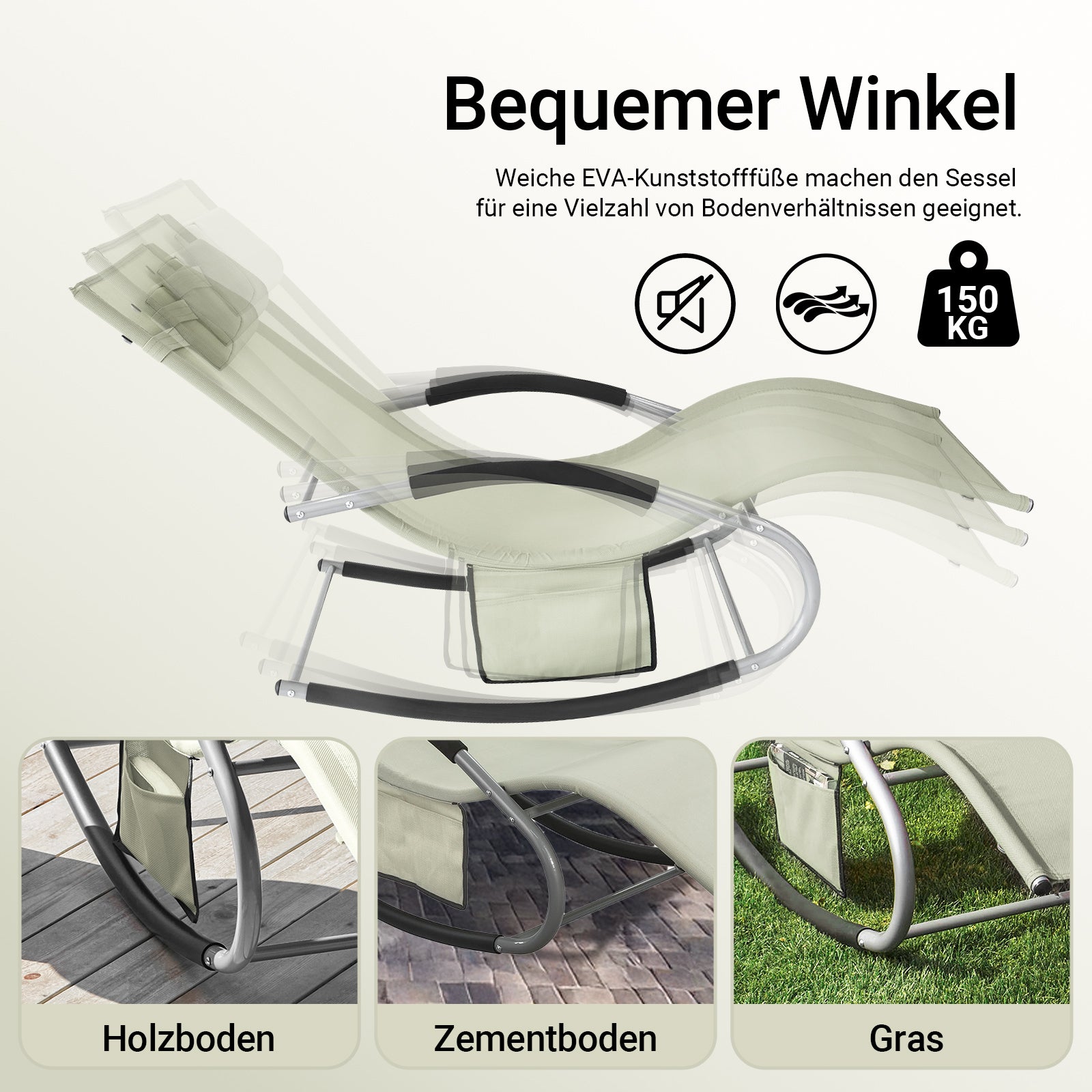 SoBuy Sonnenliege schaukel Liegestuhl für Gärten, Höfe 63x87x150cm Beige OGS28-MI