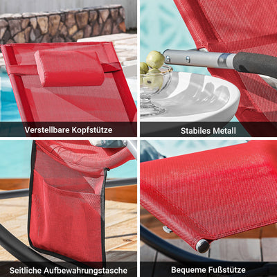 SoBuy Lettino prendisole set da 2, sedia a sdraio per giardini, cortili 63x87x150cm rosso OGS28-Rx2