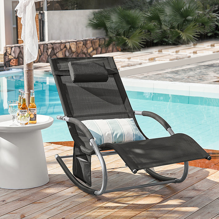SoBuy Sedia a Sdraio a Dondolo per Giardino, Cortile 63x87x150cm Nero OGS28-SCH