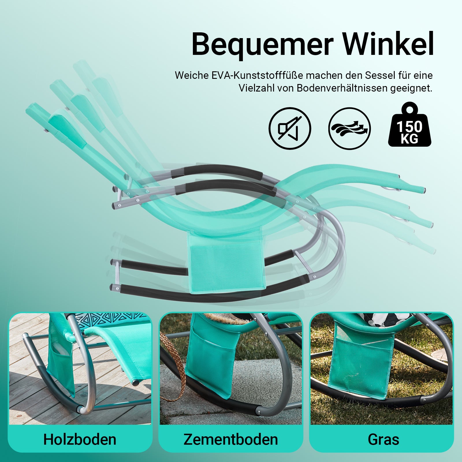 SoBuy Sonnenliege schaukel Liegestuhl für Gärten, Höfe 63x87x150cm Helltürkis OGS28-TB