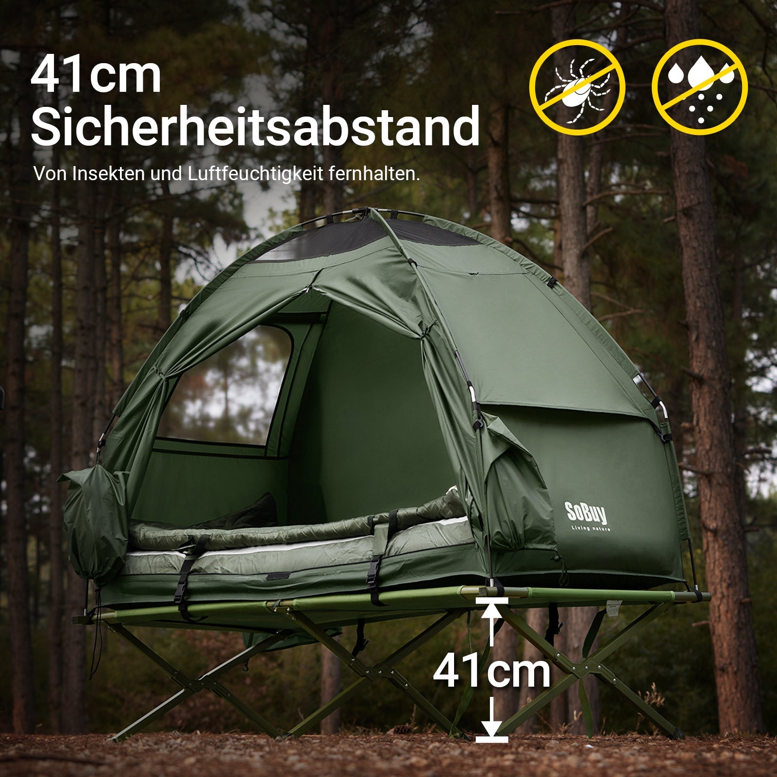SoBuy | Tenda da campeggio 7in1 1 Persona | Outdoor | Brandina | Verde | 193x160x86cm | OGS32-GR