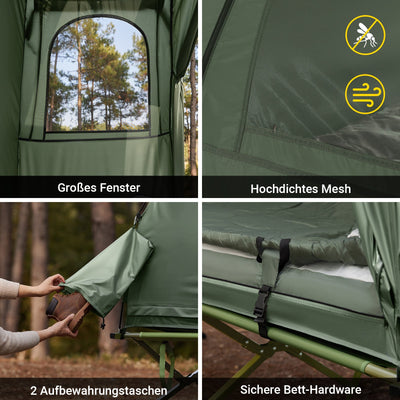 SoBuy | Tente de camping 7 en 1 pour 1 personne | Extérieur | Lit de camp | Vert | 193x160x86cm | OGS32-GR
