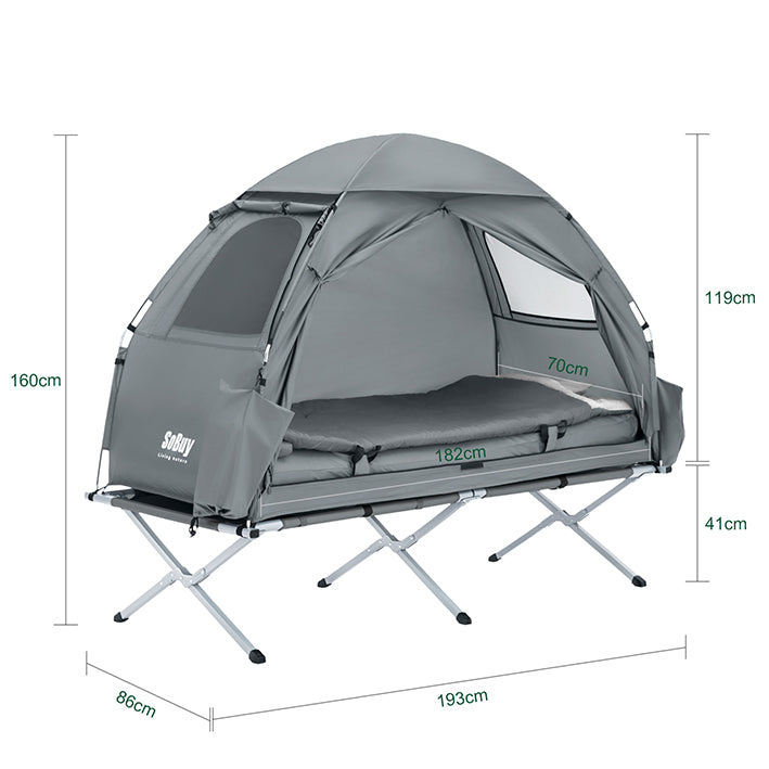 SoBuy | Tenda da campeggio 7 in 1 | 1 persona | Esterno | Brandina | Grigio chiaro | 193x160x86cm | OGS32-HG