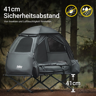 SoBuy | Tenda da campeggio 7 in 1 | 1 persona | Esterno | Brandina | Grigio chiaro | 193x160x86cm | OGS32-HG