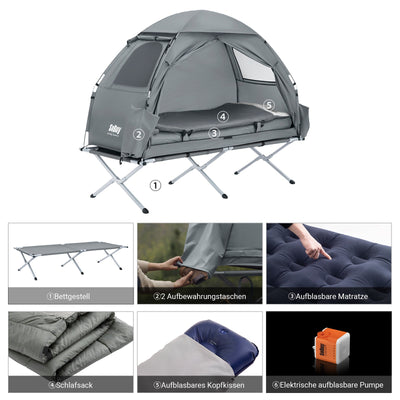 SoBuy | Tenda da campeggio 7 in 1 | 1 persona | Esterno | Brandina | Grigio chiaro | 193x160x86cm | OGS32-HG