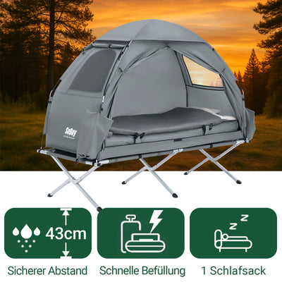 SoBuy | Tenda da campeggio 7 in 1 | 1 persona | Esterno | Brandina | Grigio chiaro | 193x160x86cm | OGS32-HG