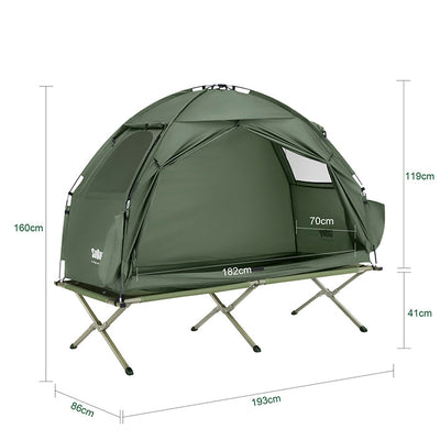 SoBuy | Tenda 3 in 1, tenda da campeggio, tenda singola, lettino da campo per esterni, verde 193x160x86cm | OGS32-II-GR